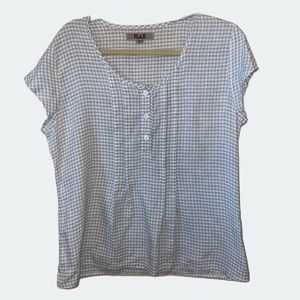 FLAX Gingham Light Green And White Linen Blouse